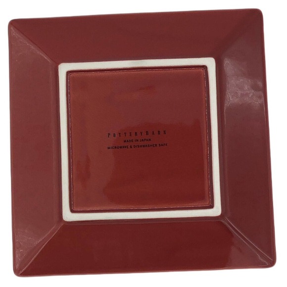 2 Pottery Barn Asian Square Blue 10.5 Red 8.25 Plate Tan Edge Dishes Japan - Picture 5 of 7